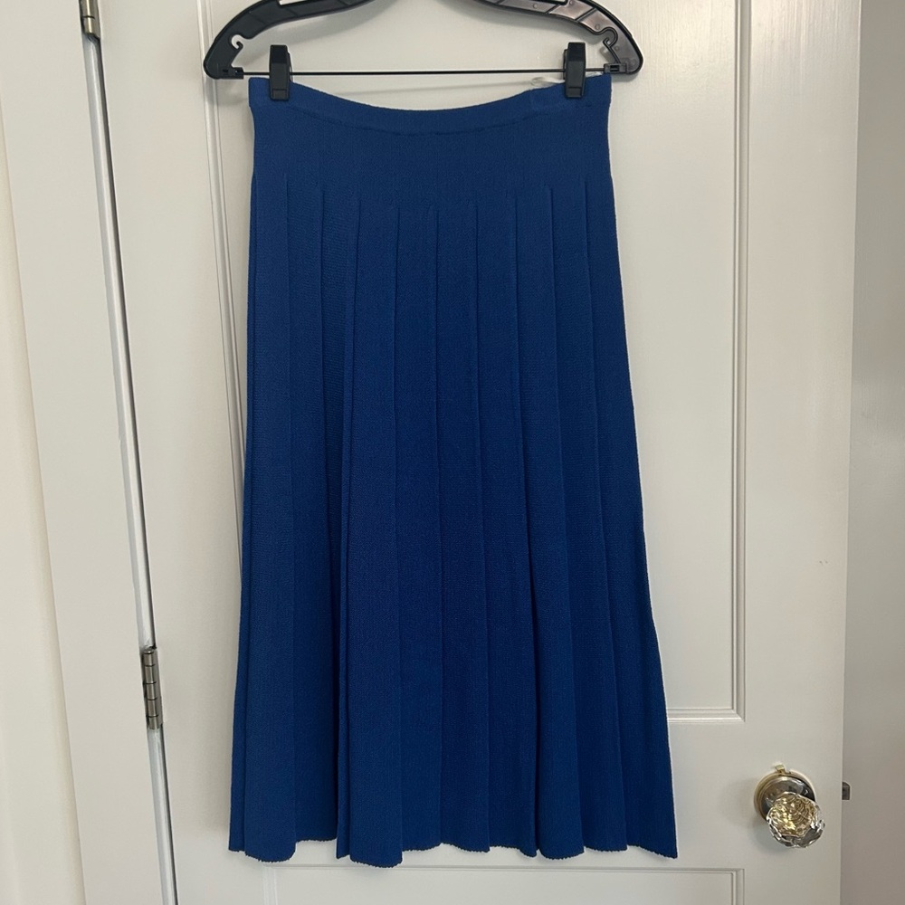 Vintage Brownstone Studio Blue Knit Pleated Midi Skirt Small (Vintage Sz 10)